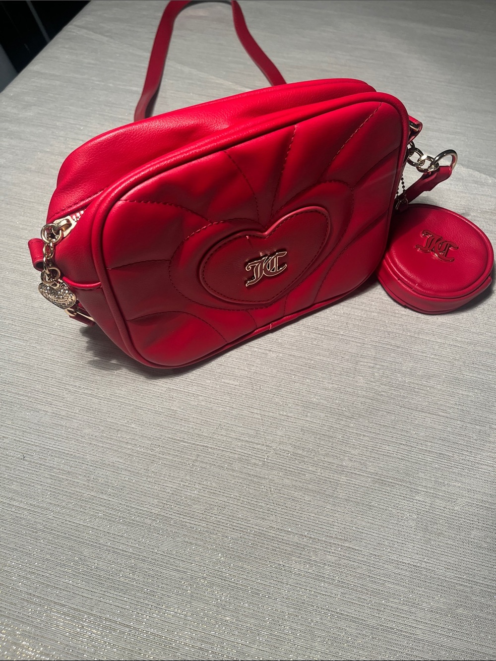 Red Quilted Heart Crossbody Bag with Coin Pouch